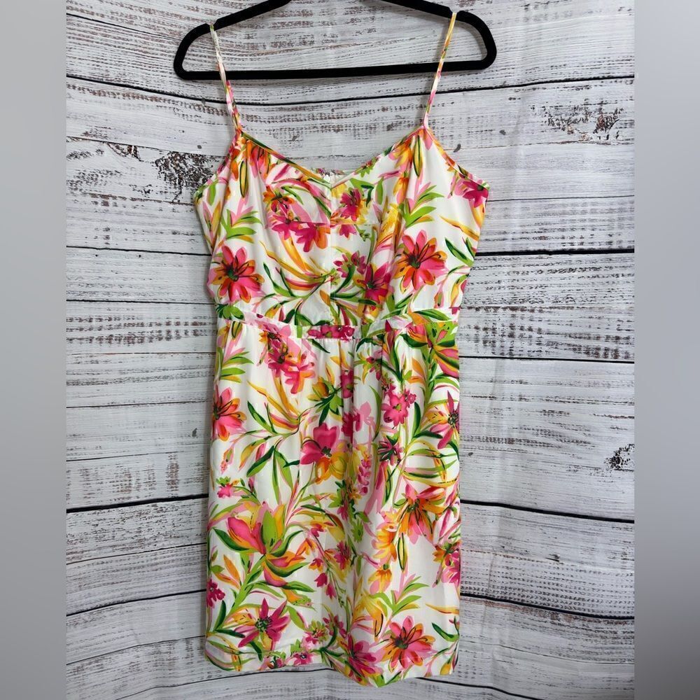 J. Crew‎ Dress Womens Size 14 Printed Seaside Cami Floral Colorful Summer satin